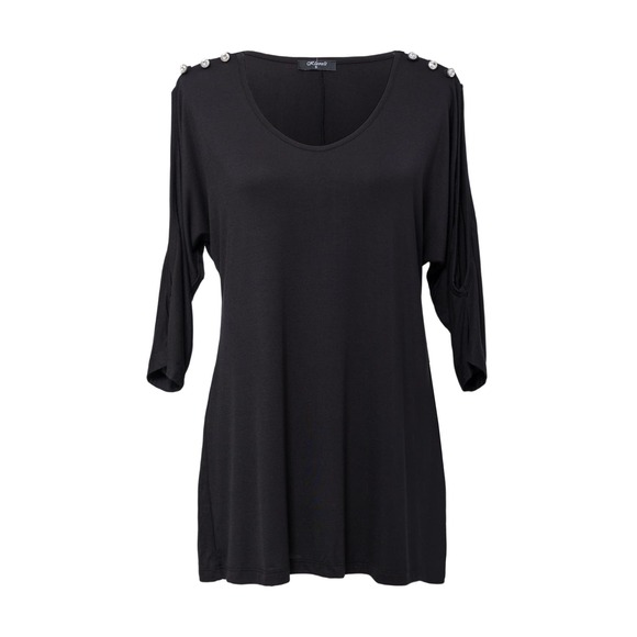 Klaveli Tops - Women's Black Cutout Domain Sleeve Top Size S Crystal Buttons on Shoulders NWT
